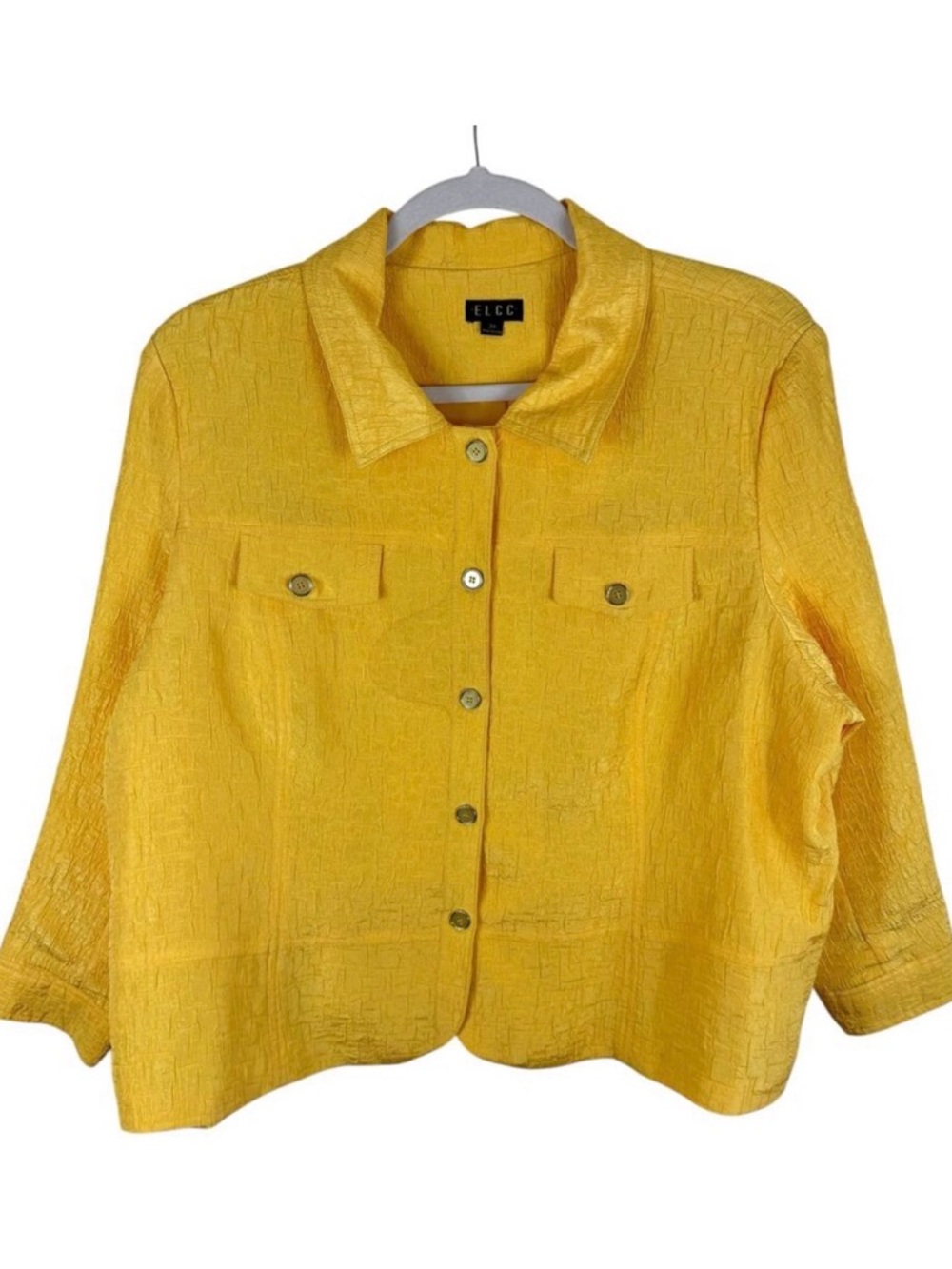 ELCC Bright Yellow Textured Collared‎ Lightweight Lined Button Up Jacket Size 3X